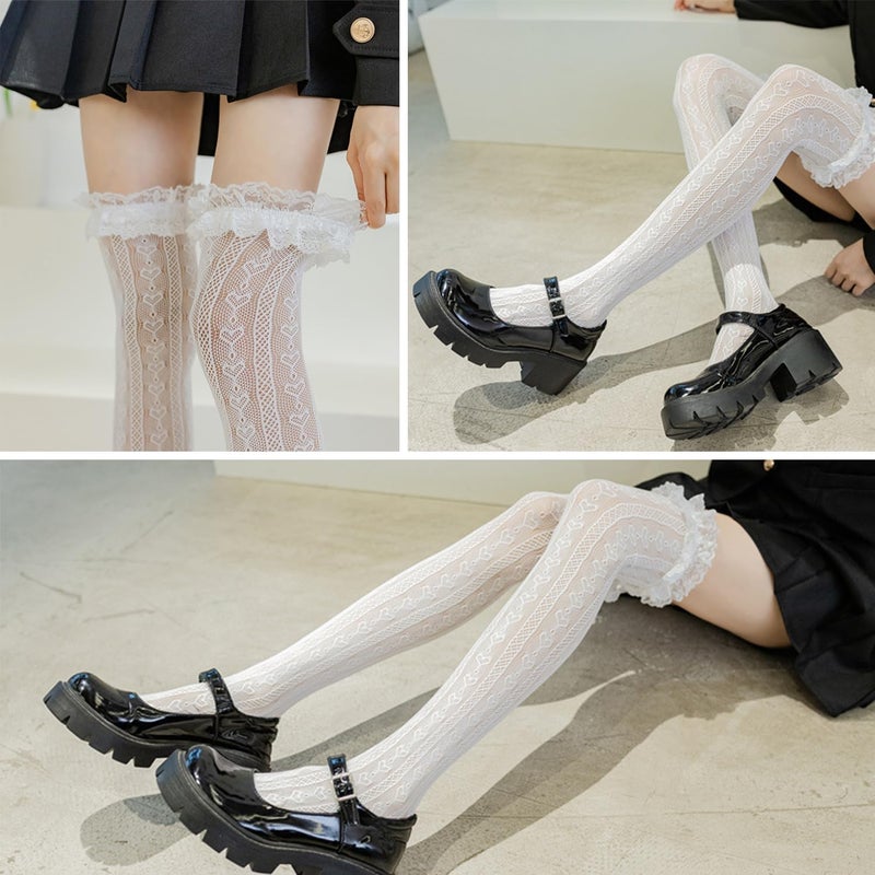 Ninejuize Thigh High Stockings with Bow, Santa Accessory Y2K Fishnet Socks with Lace Brim Lingerie Tights for Women - Image 5